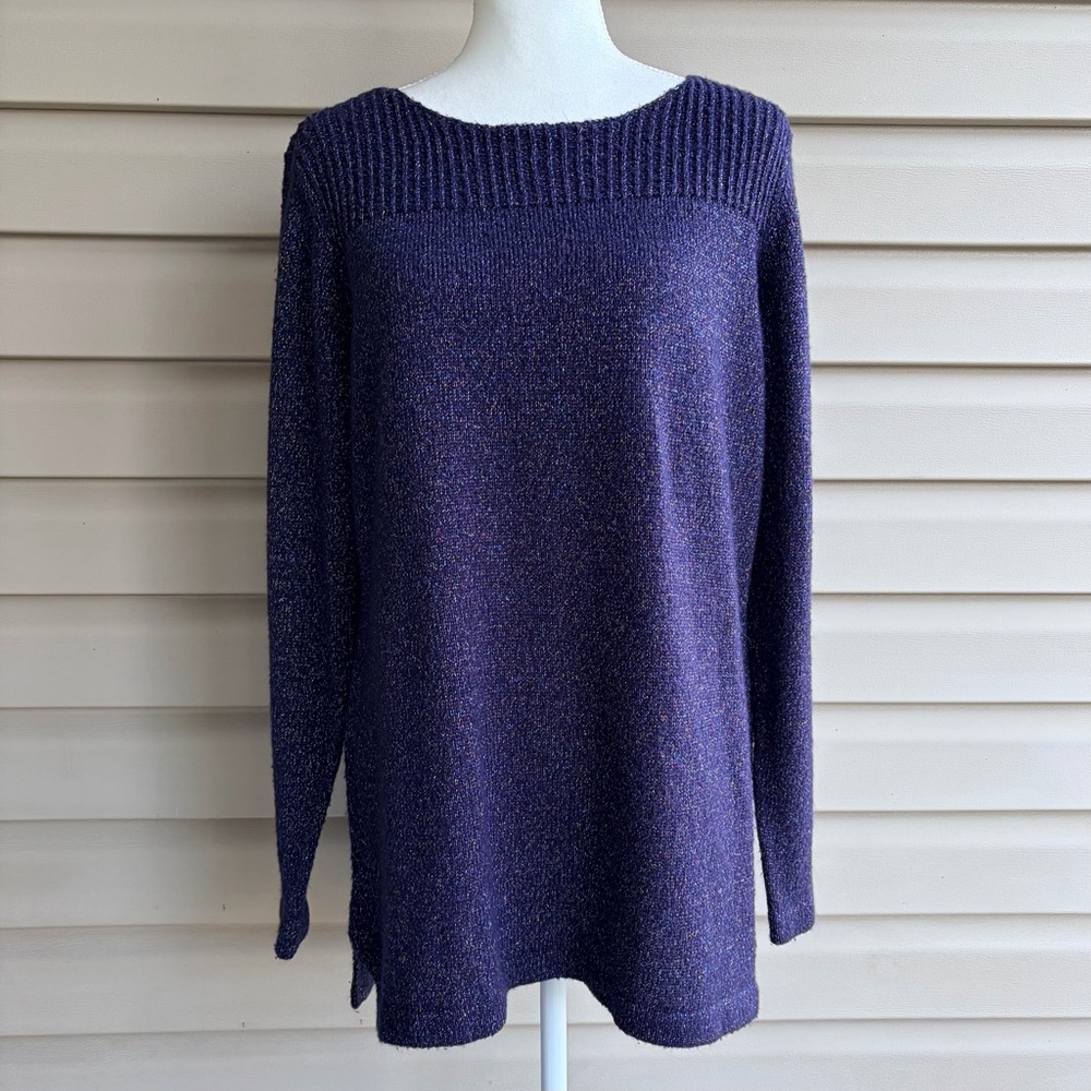 •Liz Claiborne• Navy Metallic Tunic Length Sweater - Size XL